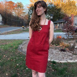 Red DKNY Linen Shift Dress - Size 4